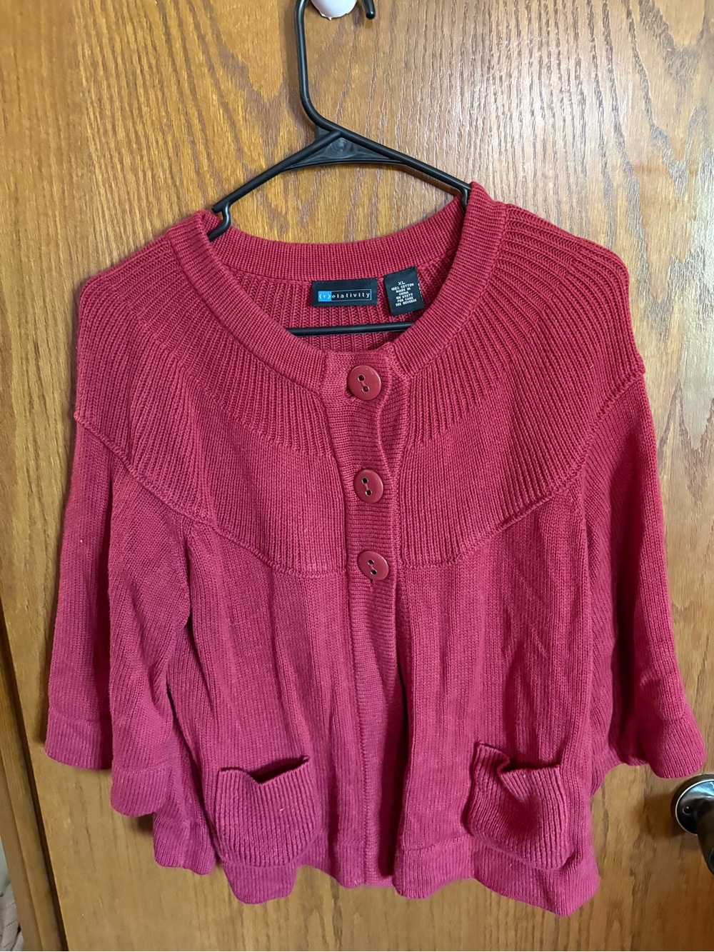 Relativity Red Three-Button Knit Cardigan